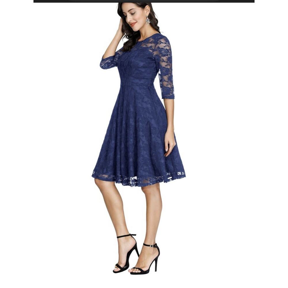 Jasambac Dark Blue Lace 3/4 Sleeve Dress Womens Size XL